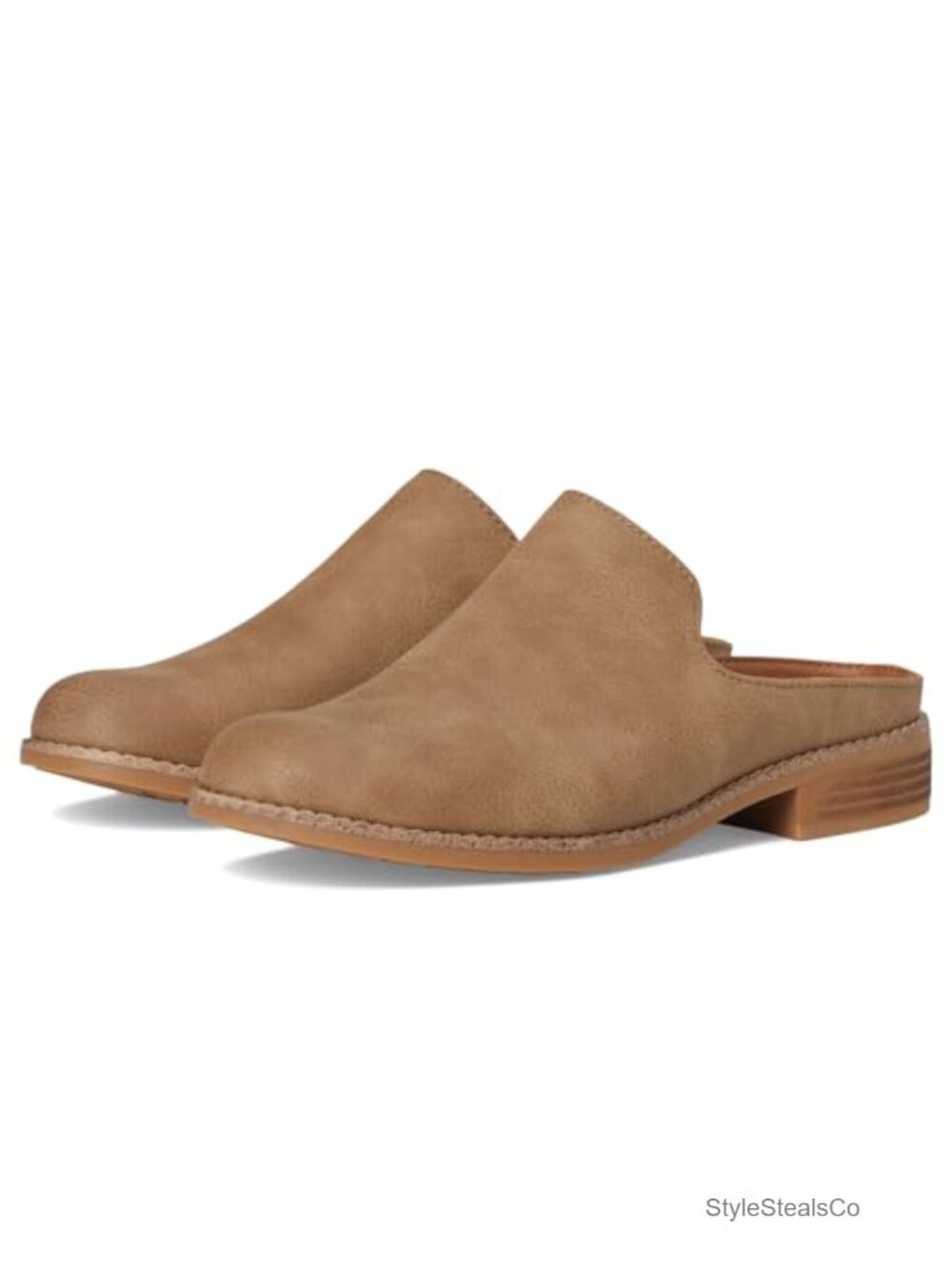Faux Leather Slip On Mule Block Heel Flexible Outsole Casual